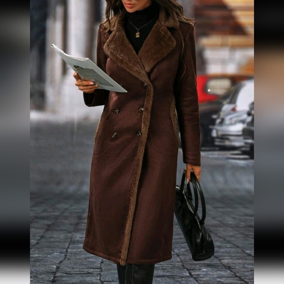 Women's Elegant Fluffy Double-Breasted Coat For Autumn And Winter - Picture 4 of 6